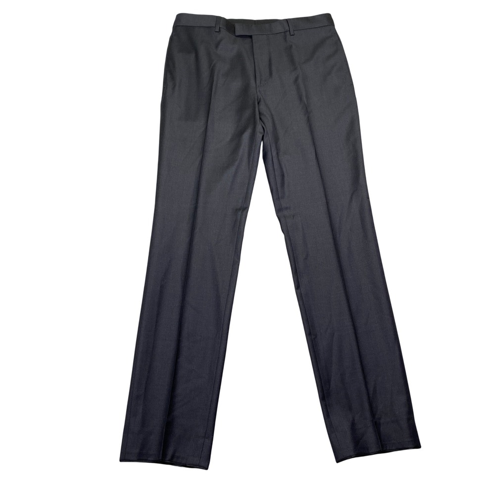 Hugo Boss Mens 30R Virgin Wool Dress Pants Dark Gray Charcoal Flat Front Trouser